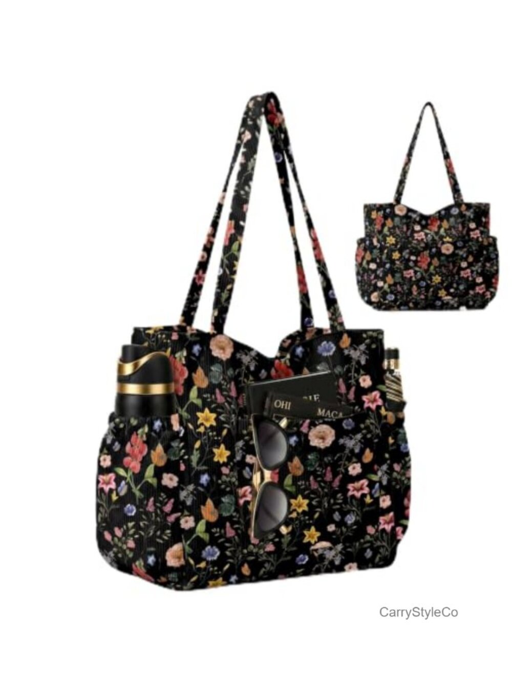 Corduroy Tote Bag Large Capacity 6 Pockets Crossbody Shoulder Handbag
